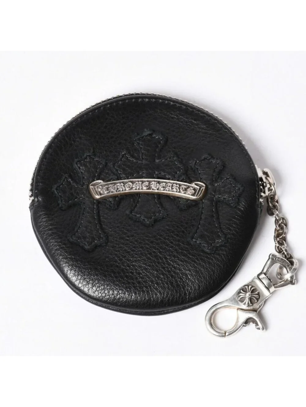 Chrome Hearts Paper with Chain Cross Patch Leather Wallet 925 Sterling Silver